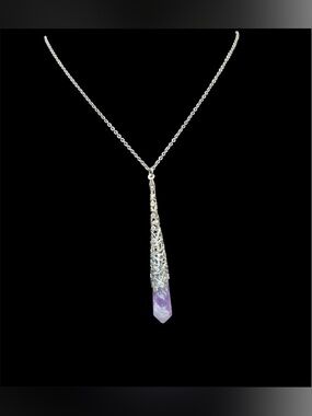 Amethyst in Silvertone cone Necklace